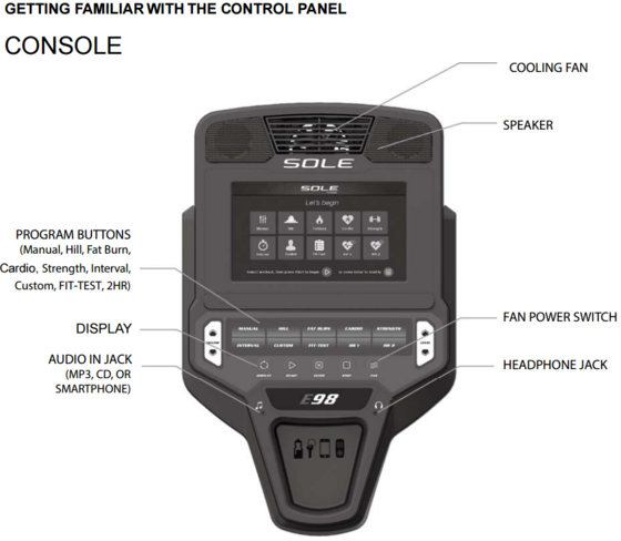 new sole e98 elliptical console